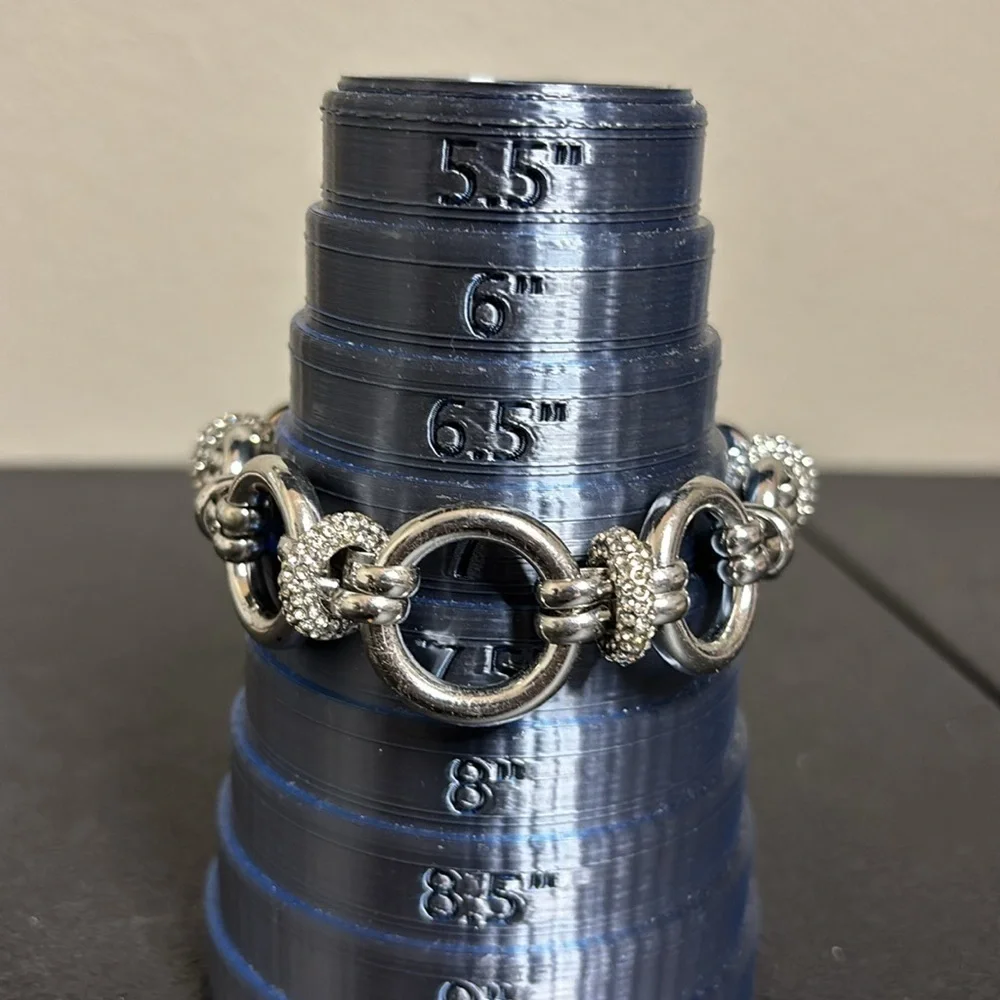 Silver Tone Circle Link Rhinestone Toggle Statement Bracelet​